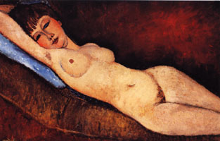 Reclining Nude on a Blue Cushion